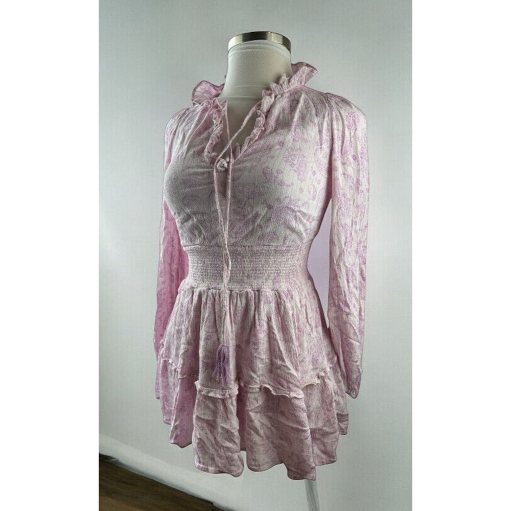 *Flawed* House of Harlow Paisley Ruffle Long Sleeve Tassel Mini Boho Dress Small - Picture 2 of 16